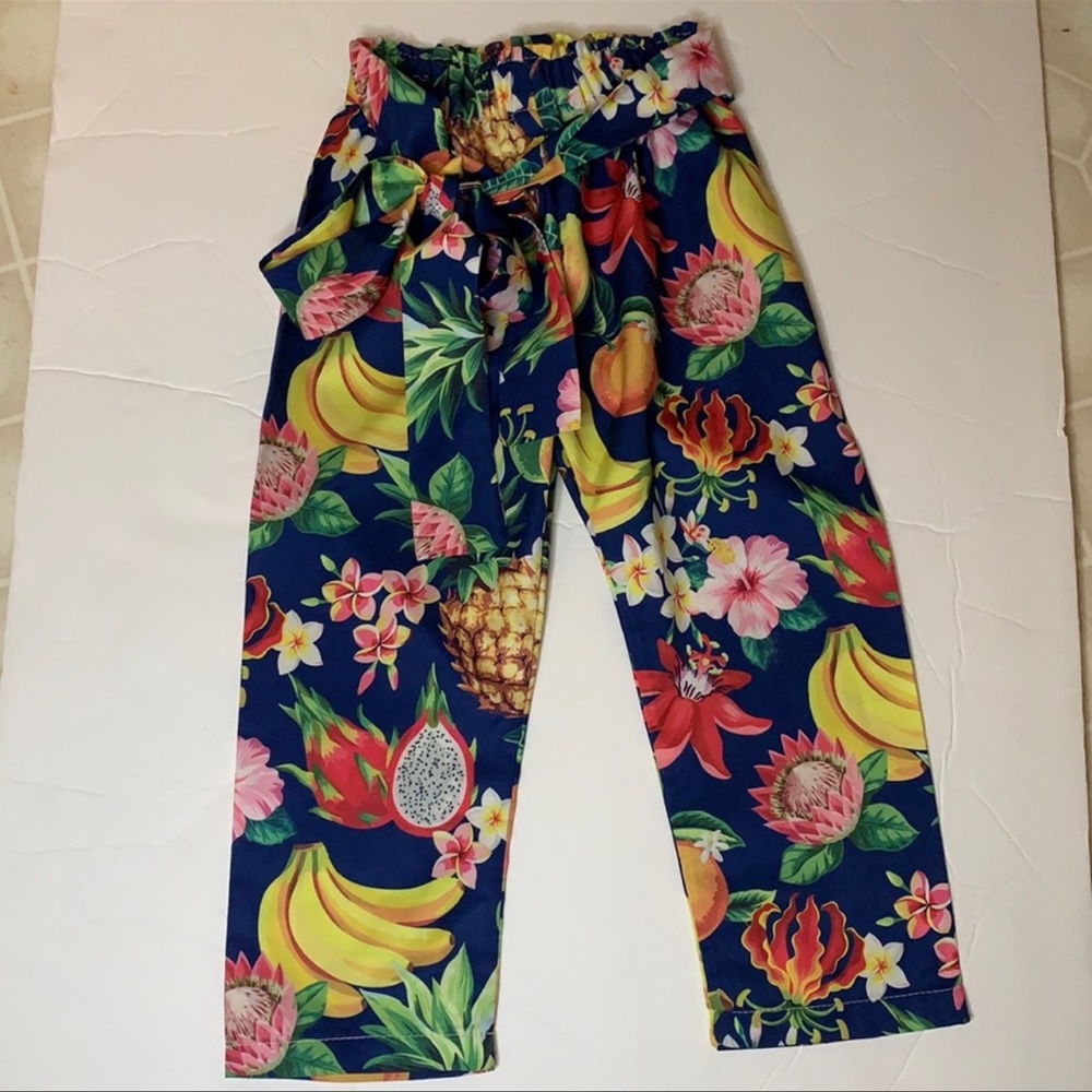 Girls tropical print wide legs trousers waist pants